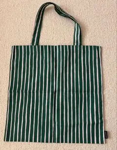 【marimekko】 緑と白のストライプ トートバッグ