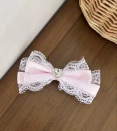 ピンク レース リボン ヘアピン　ヘアアクセ