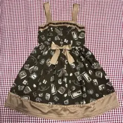 美品　axesfemmeアクシーズ ブラウンリボン装飾プリントワンピース