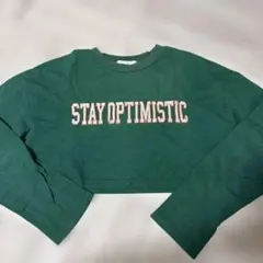SPINNS 長袖カットソー グリーン STAY OPTIMISTIC