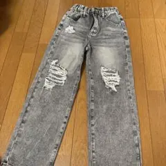 試着のみ❗️グレー ダメージ加工 ストレートパンツ 股下61㎝