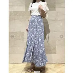 スナイデル プリントマーメイドスリットスカート ブルー