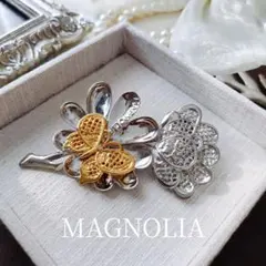 イギリス MAGNOLIA マグノリア 花 蝶々 フラワー バタフライ ブローチ