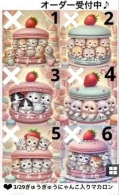 オーダーページ　3/29ぎゅうぎゅうにゃんこ入りマカロン　パネル　ハンドメイド