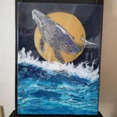 水晶絵 アートパネル クジラ くじら 鯨 クリスタル 絵画 アート 海