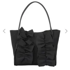 イストワール 軽量ボブディング素材 立体フリルトートバッグ 黒 ブラック