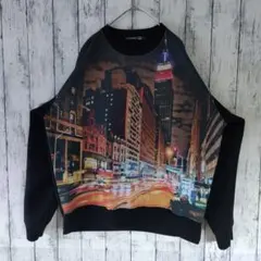 アメリカ古着　スウェット　KAYDENOK　L　　夜景プリント　ブラック