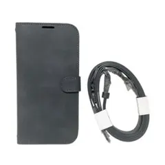 iPhone 15 Pro Max ケース 手帳型 ストラップ 財布 ブラック