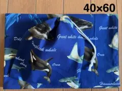 紺、海の生き物★給食セット★巾着＆ランチョンマット40×60★新学期イルカ、エイ