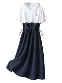 春夏カジュアル　ツートンカラーパーカーロングワンピース