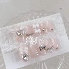 オーダー◇ネイルチップ ピンク ラメ リボン 量産型推しフレンチガーリー ハート