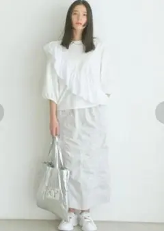 MICHEL KLEIN 五分袖 カットソー フリル切替 パープル 38 - メルカリ
