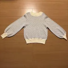 アイボリー チェック柄 バルーンスリーブ ニット F