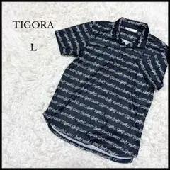 【TIGORA】ティゴラ 半袖ポロシャツ L 黒 メッシュ素材 メンズ 総柄