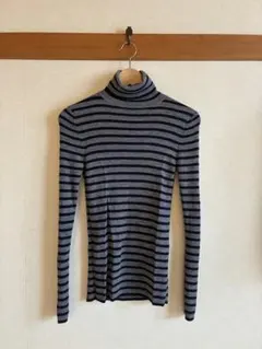 UNIQLO ユニクロ　メリノリブタートルネックセーター　ボーダーL