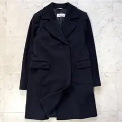 美品 MaxMara ロングコート カシミヤブレンド 白タグ ネイビー 42