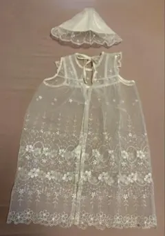 セレモニードレス ホワイト 50-70cm 刺繍、リボン付き