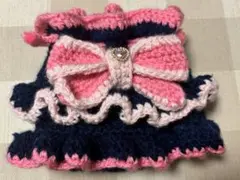 編み物 ポーチ ハンドメイド フリル リボン 巾着 小物入れ