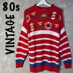 80s VINTAGE USA IMPORT RAMIE ニット　セーター　赤