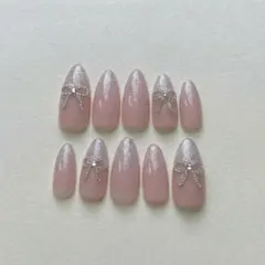 現品限り✨大人可愛いリボン×シルバーマググラデーションネイルチップ