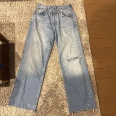 Zara ダメージ加工 ワイドレッグデニムパンツ