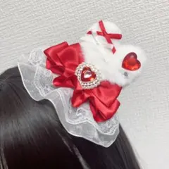 ♡ うさ耳 ヘアクリップ 髪飾り 1個 フリル 赤 ♡