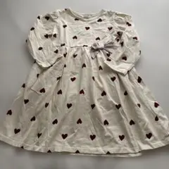 petit main ハート柄ワンピース リボン付き 120