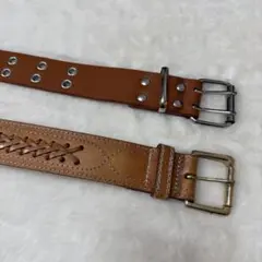 ブラウンベルト 2本セット カジュアル ユニセックス レザー風