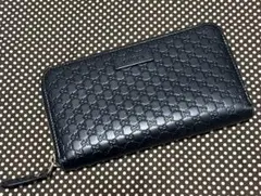 【美品】GUCCI マイクログッチシマ ラウンドファスナー 長財布 ブラック