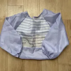 シナぷしゅ　お食事エプロン　薄紫　ストライプ　袖付き
