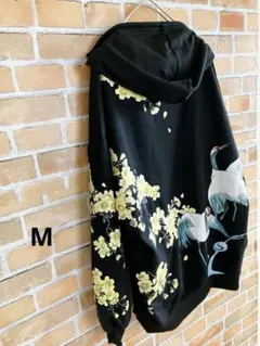 G2MM MYEBOHAN◯鶴◯花◯フード付きパーカー◯プリント◯オーバーサイズ