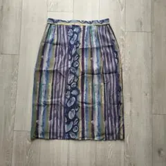 タイトスカート パープル ブルー ミモレ丈 総柄 レトロ 日本製