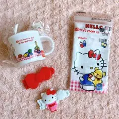 ハローキティー　コップ＆コップ袋(巾着)セット　ハッピーセットのクリップ2個付き