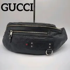 【人気モデル・美品】グッチ☆ウエストバッグ GGシマ シェリーライン レザー 黒
