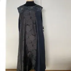 大島紬着物リメイク　Aラインロングワンピース　　　ポケット有り