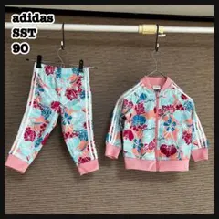 【アディダス】セットアップジャージキッズ90　子供花柄SST　総柄ピンクN1