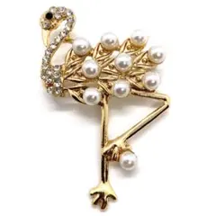 鳥モチーフ ラインストーン ブローチ パール ヴィンテージ風 アンティーク調