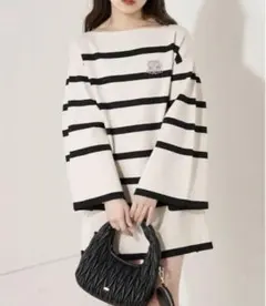 Chico ボーダーニットワンピ　ブローチ有り