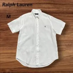 Ralph Lauren リネンボタンダウン半袖シャツ　ホワイトM ポニー刺繍