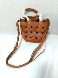 atempe a+p 編み込みデザイン 2WAYショルダーバッグ ブラウン