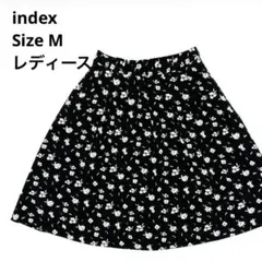 index 上品 花柄 フレアスカート M ブラック 黒 ウエストゴム 裏地あり