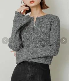 SENSE OF PLACE フレアスリーブ ジップ セーター グレー