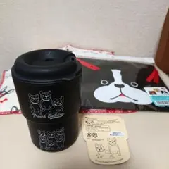 フレンチブルドッグ柄  カフェマグ  不織布巾着バック 布巾  3つセット