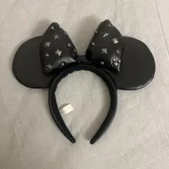 スタッズ付きレザーブラックミニーマウス耳カチューシャ