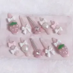 ♡地雷 量産型♡ネイルチップ いちごみるく.ぴんく.女児.夢かわ