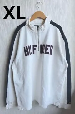 90s Tommy Hilfiger トミー　ハーフジップスウェット XL 白