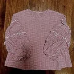 赤と白のギンガムチェック 長袖ブラウス