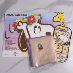2026年 スヌーピー 壁掛けカレンダー　ニッセイ　日生　日本生命　ミニタオル