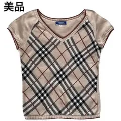 バーバリーブルーレーベル 半袖ニット M ノバチェック 綿100% 上品　美品