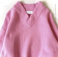 アダムエロペ ウールカシミヤ Vネック ボリュームスリーブ ニット ピンク